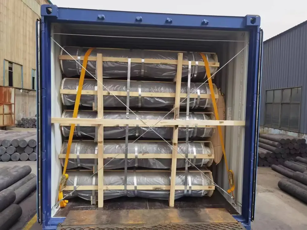 Graphite electrodes packed in export container
